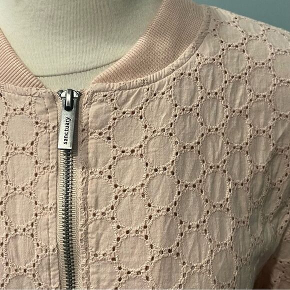 Sanctuary Blush Cameo Pink 100% Cotton Eyelet Bomber Lightweight Jacket Large - Picture 3 of 9